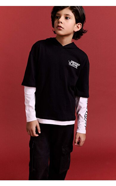Erkek Çocuk New Regular Fit Kapüşonlu 3D Uzun Kollu Tişört