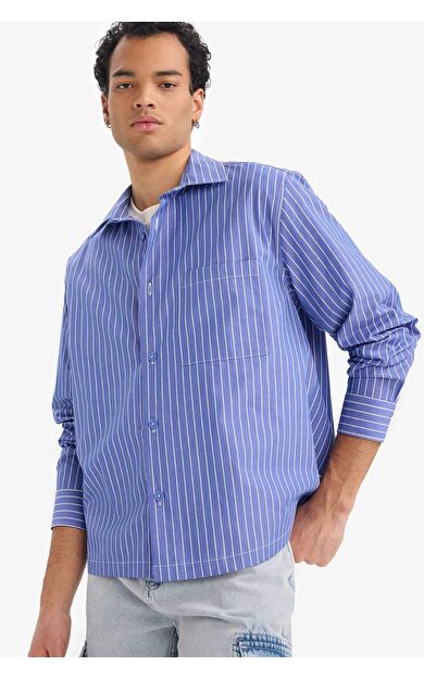 Boxy Fit Çizgili Uzun Kollu Gömlek