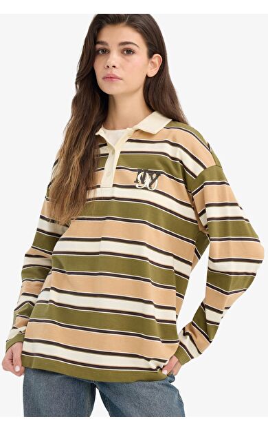 DeFacto Oversize Geniş Kalıp Polo Yaka Sweatshirt