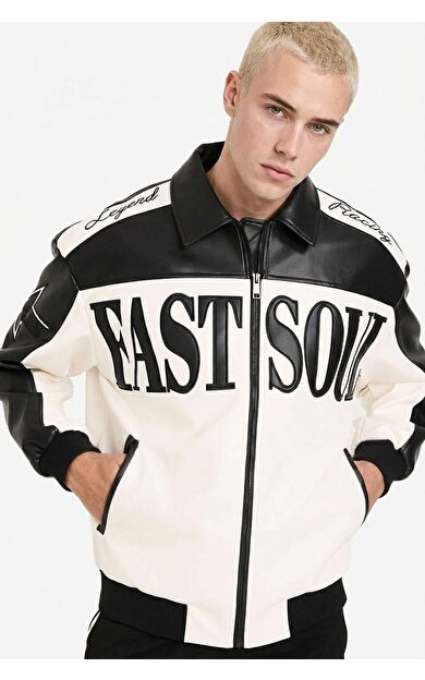 Oversıze Fermuarlı Suni Deri Mont