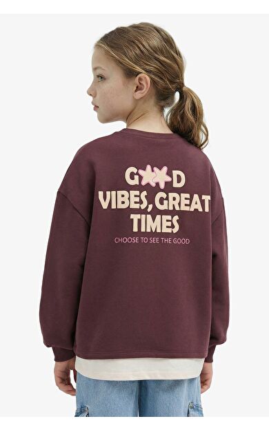DeFacto Kız Çocuk Overshirt Fit Slogan Baskılı İçi Yumuşak Tüylü Kalın Sweatshirt Kumaşı Sweatshirt