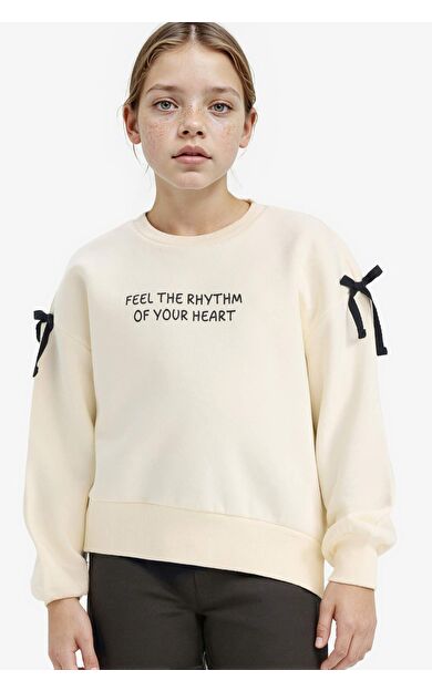 Kız Çocuk Oversize Geniş Kalıp Romantik Baskılı İçi Yumuşak Tüylü Kalın Sweatshirt Kumaşı Sweatshirt