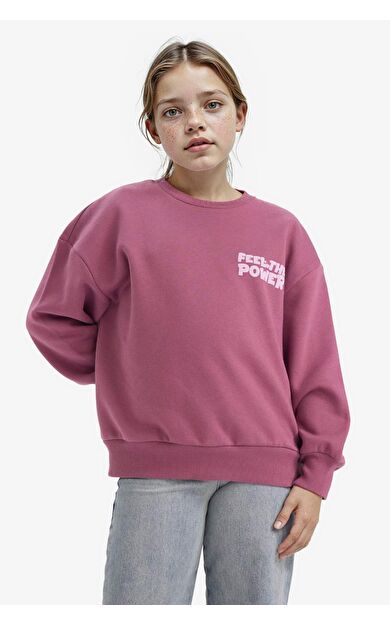 Kız Çocuk Oversize Geniş Kalıp Kalp Desenli İçi Yumuşak Tüylü Kalın Sweatshirt Kumaşı Sweatshirt