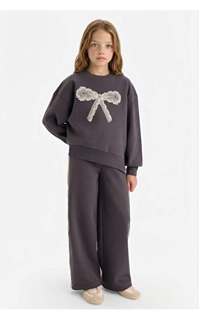 Kız Çocuk Wide Leg Kalın Sweatshirt Kumaşı Pantolon