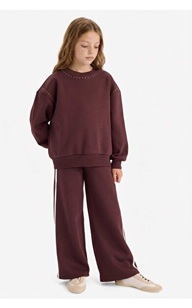 Kız Çocuk Wide Leg Kalın Sweatshirt Kumaşı Pantolon