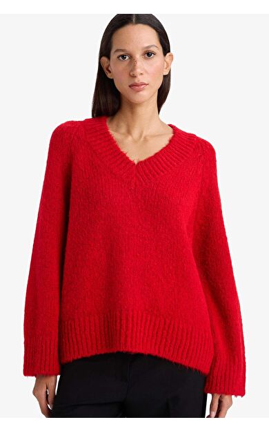 Oversize Geniş Kalıp V Yaka Triko Kazak