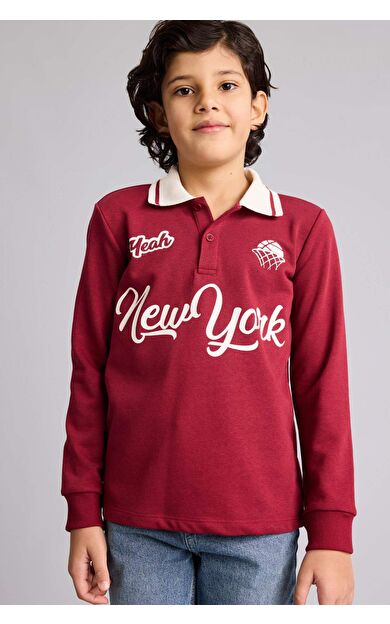 Erkek Çocuk Regular Fit Polo Yaka Baskılı Uzun Kollu Polo Tişört