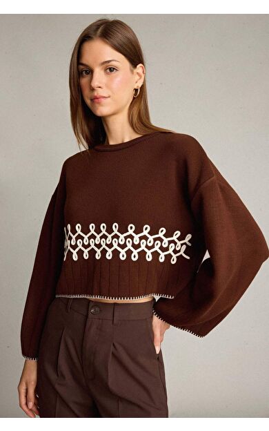 Crop Top Bisiklet Yaka Kazak