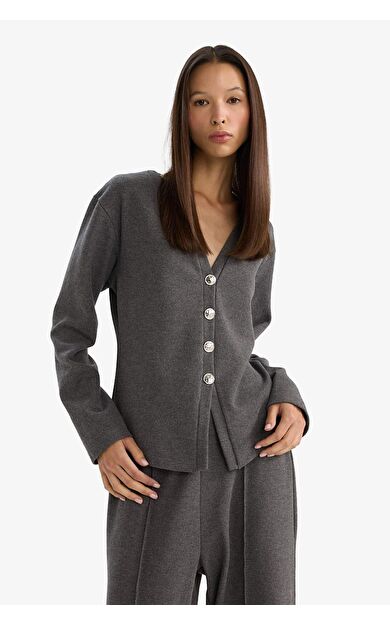 DeFacto Regular Fit V Yaka Hırka