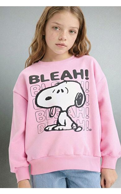 DeFacto Kız Çocuk Snoopy Oversize Geniş Kalıp Bisiklet Yaka İçi Yumuşak Tüylü Sweatshirt