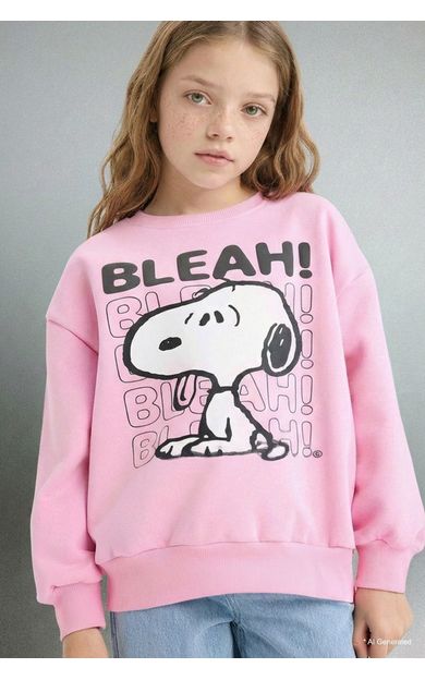 DeFacto Kız Çocuk Snoopy Oversize Geniş Kalıp Bisiklet Yaka İçi Yumuşak Tüylü Sweatshirt