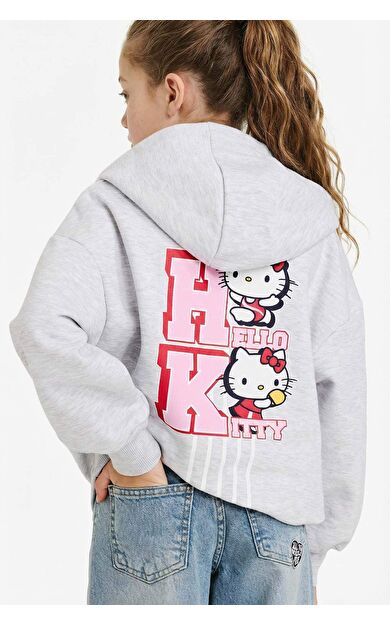 Kız Çocuk Hello Kitty Oversize Geniş Kalıp Kapüşonlu İçi Yumuşak Tüylü Sweatshirt