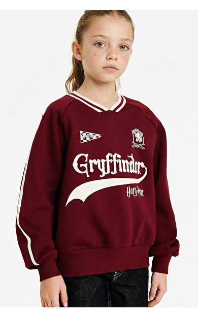 Kız Çocuk Harry Potter Oversize Geniş Kalıp V Yaka İçi Yumuşak Tüylü Sweatshirt