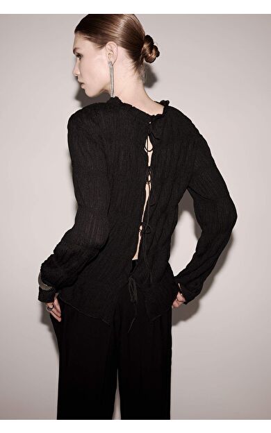 Regular Fit Bisiklet Yaka Bürümcük Uzun Kollu Tişört