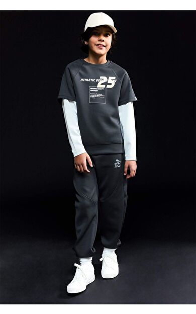 Erkek Çocuk Regular Fit Slogan Baskılı Skuba Dalgıç Kumaş Pantolon