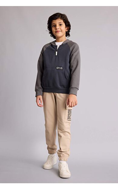 Regular Fıt Slogan Baskılı Sweatshirt Kumaşı Pantolon Erkek Çocuk