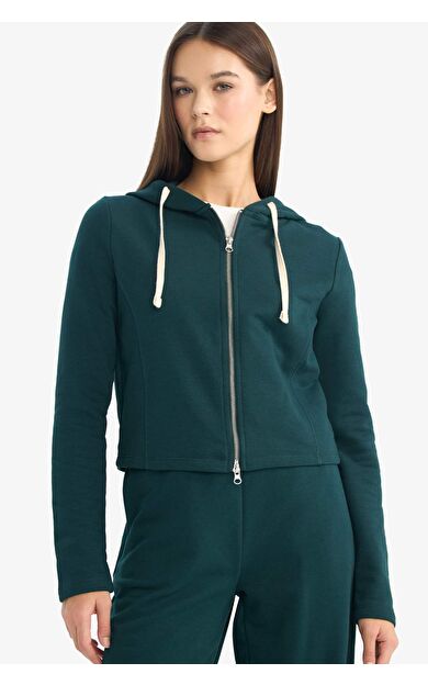 Oversize Kapüşonlu Fermuarlı Sweatshirt