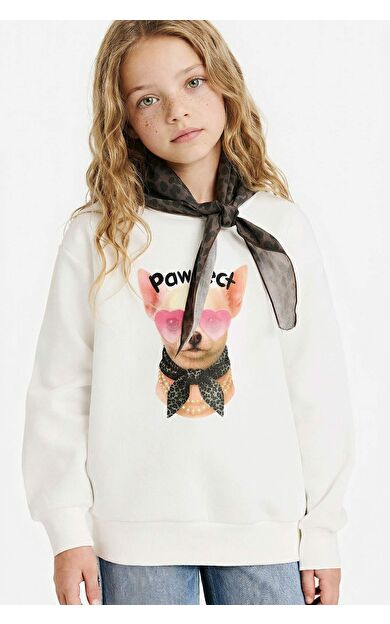 Kız Çocuk Overshirt Fit Slogan Baskılı İçi Yumuşak Tüylü Kalın Sweatshirt Kumaşı Sweatshirt