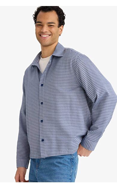 Boxy Fit Gömlek Yaka Dokuma Uzun Kollu Gömlek