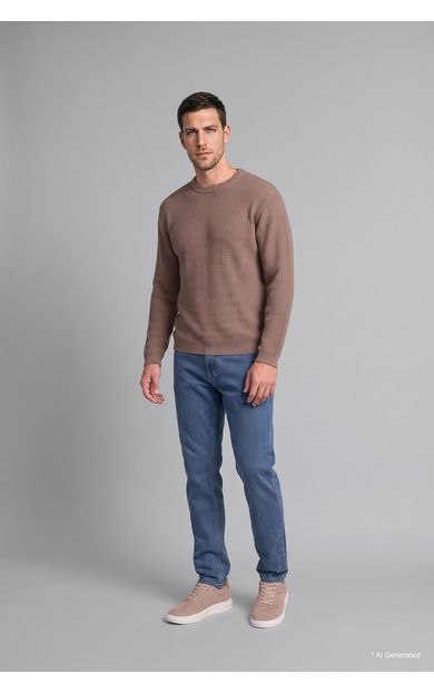 DeFacto Relaxed Fit Bisiklet Yaka Basic Triko Kazak Bej
