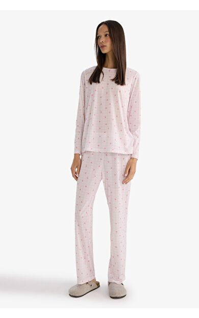DeFacto Pijama Takımı Regular Fit Desenli Uzun Kollu Üst Uzun Alt-Fall in Love