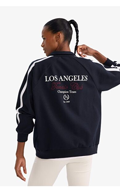 Oversıze Geniş Kalıp Polo Yaka Spor Baskılı Sweatshirt