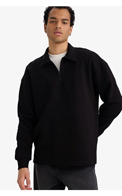 DeFacto Boxy Fit Polo Yaka Pike Sweatshirt