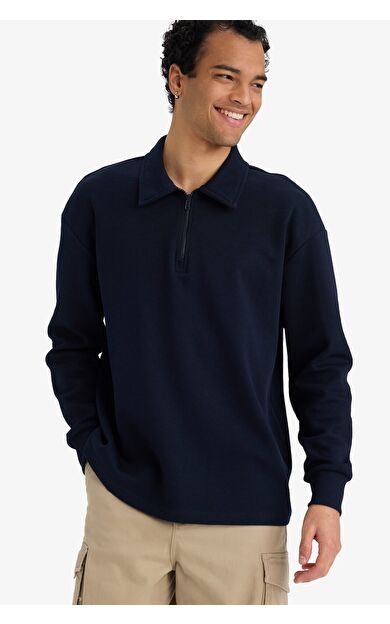 DeFacto Boxy Fit Polo Yaka Pike Sweatshirt