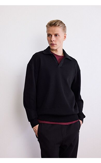 DeFacto Boxy Fit Polo Yaka Sweatshirt