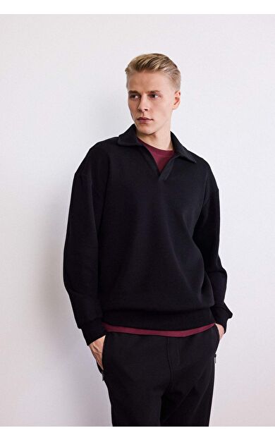 Boxy Fit Polo Yaka Sweatshirt