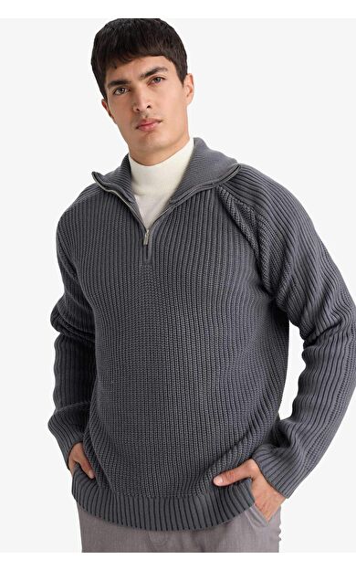 DeFacto Standart Fit Yarım Fermuarlı Triko Kazak