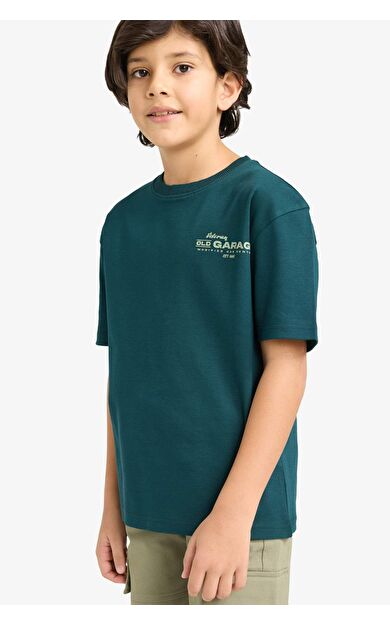 Erkek Çocuk Oversize Geniş Kalıp Bisiklet Yaka Slogan Baskılı Kısa Kollu Tişört