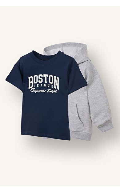 Regular Fıt Kapüşonlu Sweatshirt Kumaşı 2'li Sweatshirt Erkek Bebek