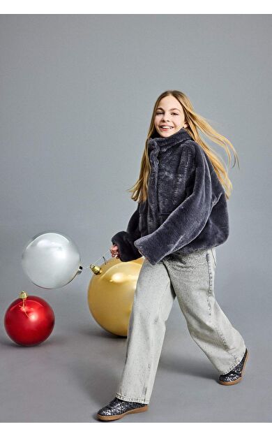 Kız Çocuk Yılbaşı Temalı Düz Paça Jean Pantolon