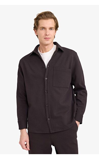 Relax Fit Polo Yaka Penye Uzun Kollu Gömlek