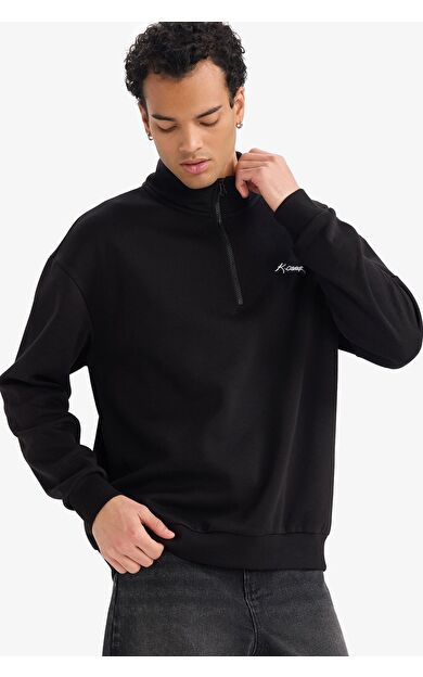 DeFacto 29 Ekim Cumhuriyet Bayramı Boxy Fit Dik Yaka Atatürk Baskılı Yarım Fermuarlı Sweatshirt