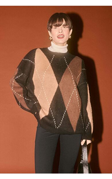 Oversize Geniş Kalıp Bisiklet Yaka Kazak