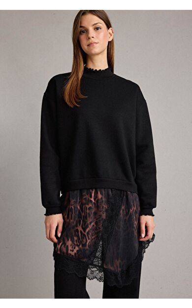 DeFacto Bisiklet Yaka Leopar Desenli Sweatshirt