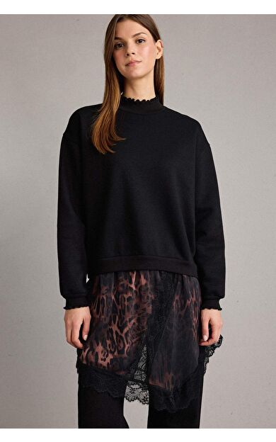 Bisiklet Yaka Leopar Desenli Sweatshirt