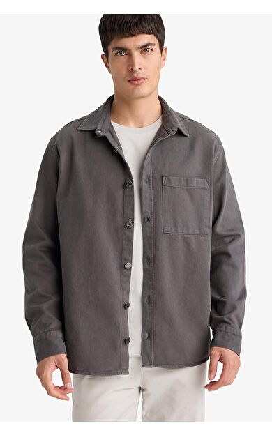 DeFacto Relax Fit Polo Yaka Gabardin Uzun Kollu Gömlek