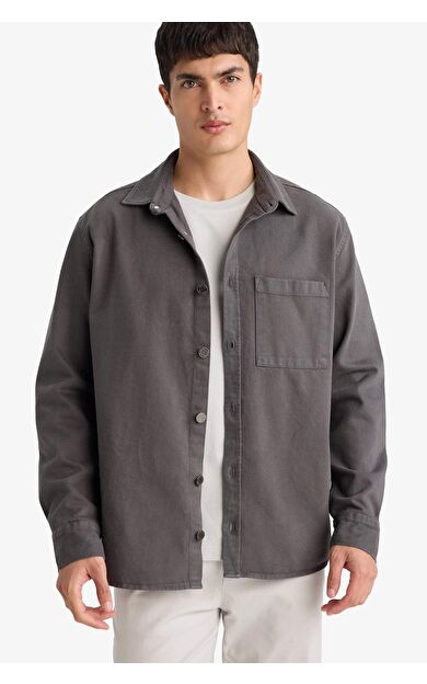 Relax Fit Polo Yaka Gabardin Uzun Kollu Gömlek