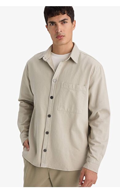 Relax Fit Polo Yaka Gabardin Uzun Kollu Gömlek