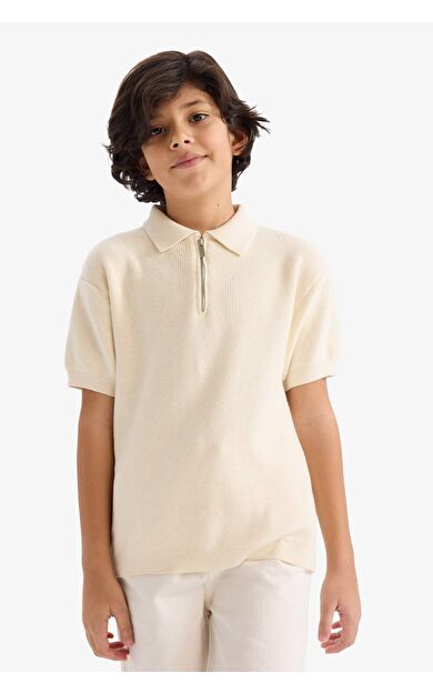 Erkek Çocuk Polo Yaka Pamuklu Kısa Kollu Kazak