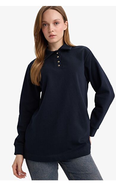 DeFacto Regular Fit Kalın Sweatshirt Kumaşı Uzun Kollu Tunik
