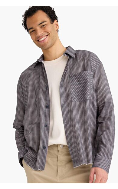 Boxy Fit Baskılı Pamuklu Uzun Kollu Gömlek