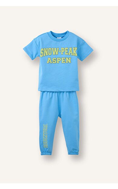 Slogan Baskılı Sweatshirt Kumaşı 2'li Takım Erkek Bebek