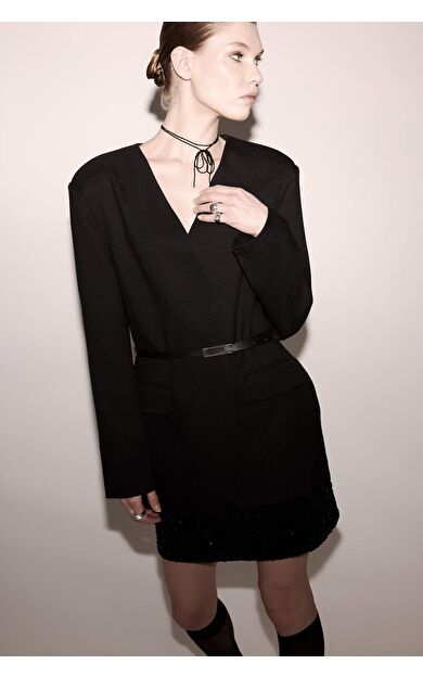 Oversize Geniş Kalıp V Yaka Blazer Ceket