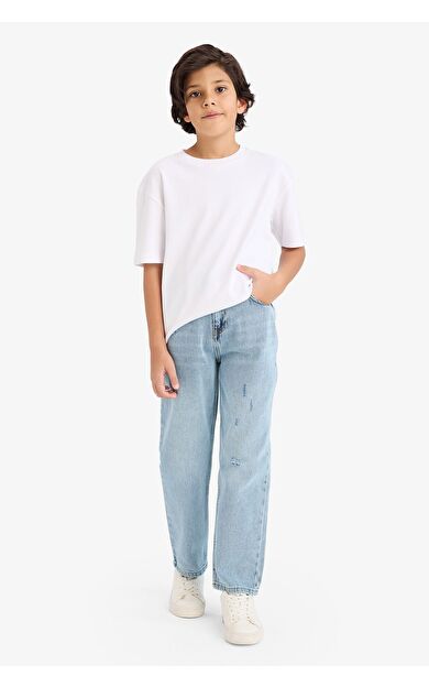 DeFacto Erkek Çocuk Loose Fit Yırtık Detaylı Düz Paça Jean Pantolon