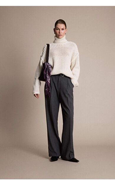 Wide Leg Çift Cepli Yüksek Bel Düz Paça Pantolon