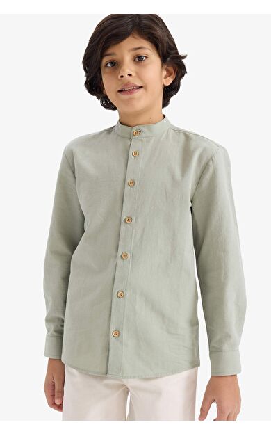 Erkek Çocuk Dik Yaka Uzun Kollu Gömlek